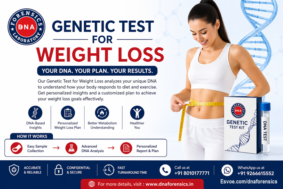 Genetic Test for Weight Loss for Personalized Health Insights

Achieving your fitness goals becomes easier when your plan is tailored to your unique genetic makeup. DNA Forensics Laboratory Pvt. Ltd. offers advanced genetic testing services that help you understand how your body responds to diet, nutrition, and exercise, giving you a smarter approach to weight management.

Using cutting-edge technology and scientifically proven methods, our genetic tests provide personalized insights to support effective and sustainable weight loss. With accurate analysis and reliable reporting, you can make informed lifestyle choices that truly work for your body. As a NABL-accredited and ISO-certified laboratory, we ensure complete confidentiality, precision, and high-quality standards in every test.

Call us at +91 8010177771 or WhatsApp us at +91 9266615552.

For more details : https://www.dnaforensics.in/product/genetic-test-for-fitness-and-wellness/

#genetictest #weightlossdna #dnatestindia #healthgenetics