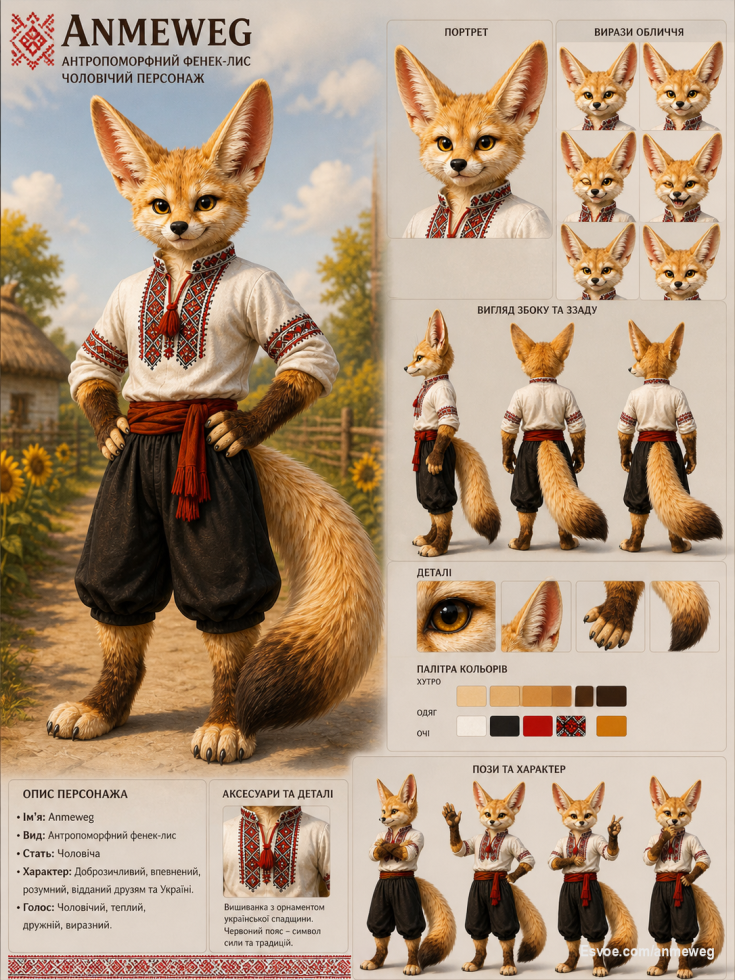 Референс мого персонажа
‎#anmeweg @anmeweg #fox #furry #ukraine #ukr
